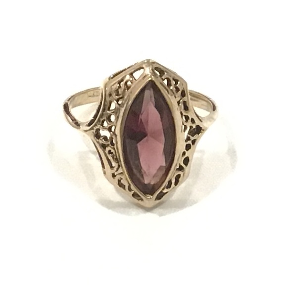 Vintage Signed ESPO 14KT Gold Electroplated Purple Stone Solitaire Ring Sz 9 - Picture 2 of 6